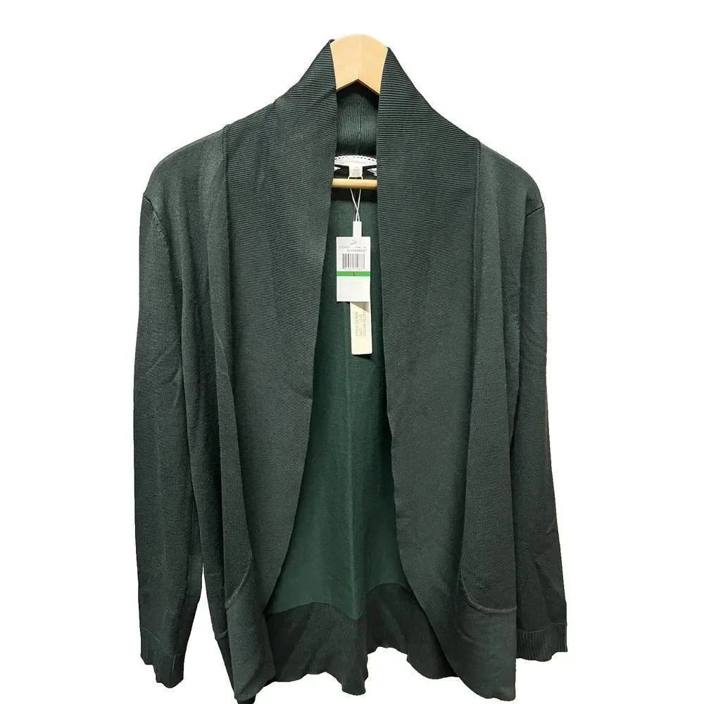 Women's Pointelle Cardigan Open Front Size Large Olive Forest New with Tag